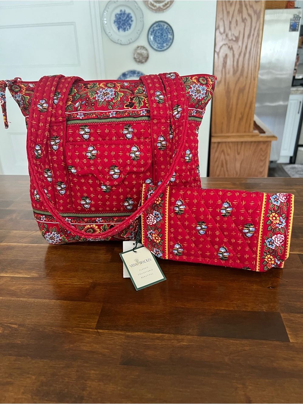 Vera Bradley Vintage Provincial Red Petite Villager & Wallet